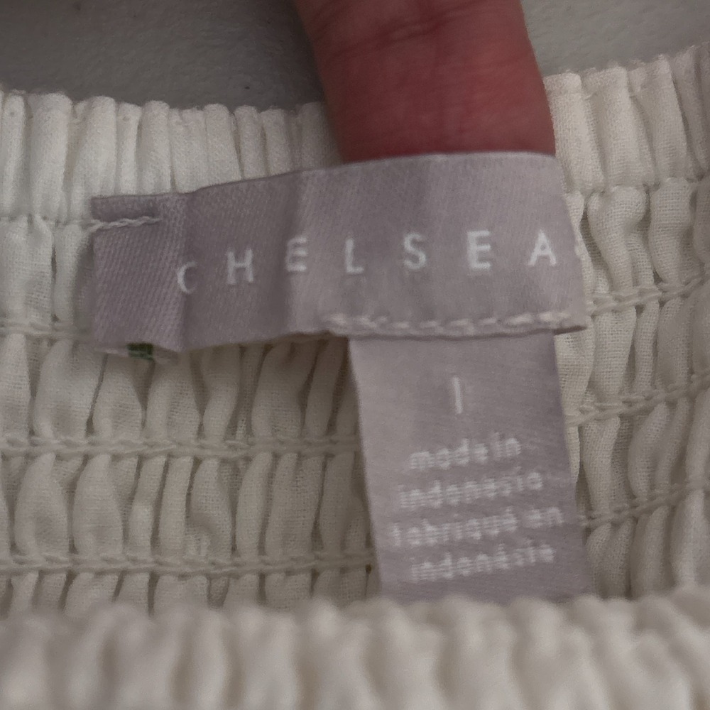 Chelsea 28 Dress L Cream Linen Blend Smocked Tiered Maxi Boho Minimalist Beach - Picture 8 of 12